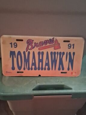 Vintage Braves Tomahawk'n License Plate - Blue and Red